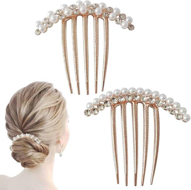 Riya Fashion 2 Pcs Korean Pearl Claw Side Comb Hair Clip for Girls & Women Hair Clip
