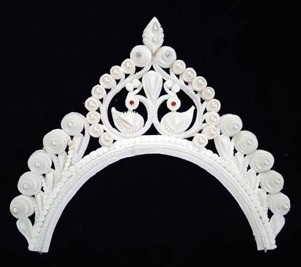 BengCraft Bengali Wedding Bridal Shola Crown Front Mukut Topor Sola Biyer Sithi Mutuk Hair Accessory Set