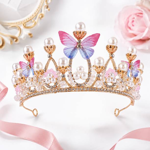 REMICH Crystal Tiara Crown, Pearl Crown for Princess Costumes Hair Band (Multicolor) Head Band