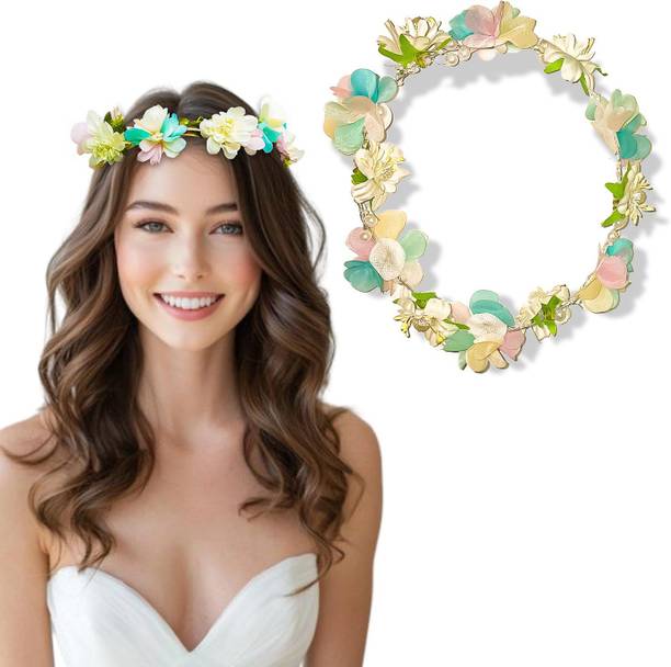 Lykaa Artificial Pearl Flower Crown – Boho Headpiece for Women & Girls, 1 Pc Hair Band