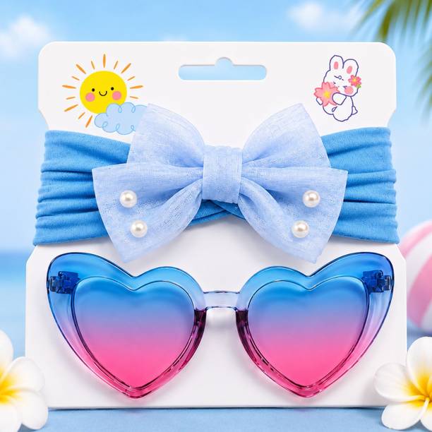 किलकारी वर्ल्ड Girls Headband & Sunglasses Combo Set | Heart Shape Sunglasses with Cute Bow