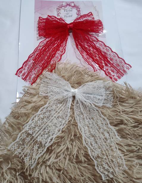 Twist and Twirl Red and White Lace Bow Clips Hair Clip