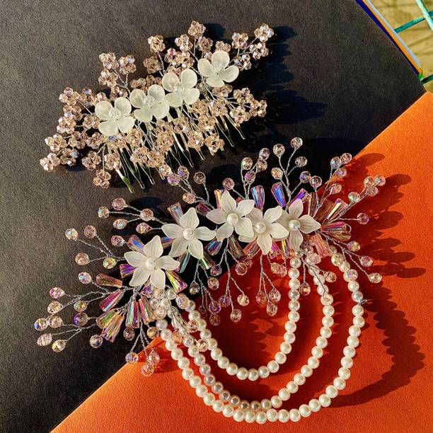 blush bella Tiara for women combo hair pin veny gajra crystal beads handmade hair combo
