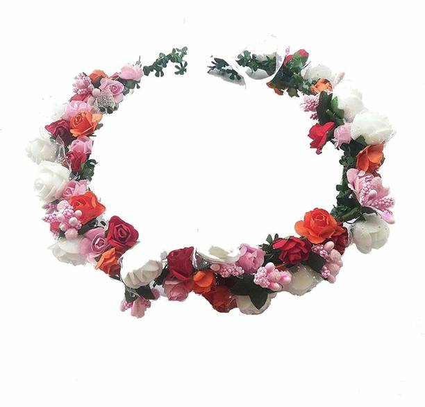 SHREE BALAJI Flower Pearl Gracious Tiara/Crown Head Band Hair Accessory Set