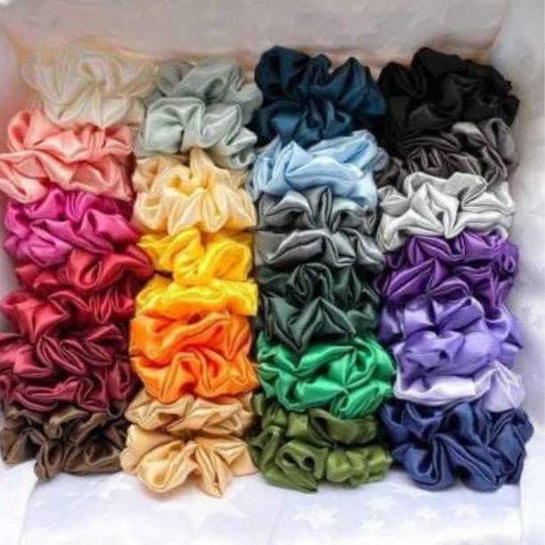 AWWAL SHOP Silk High Glossy Satin Scrunchies for Girl & Woman Set of-24 (Multicolor) Hair Band