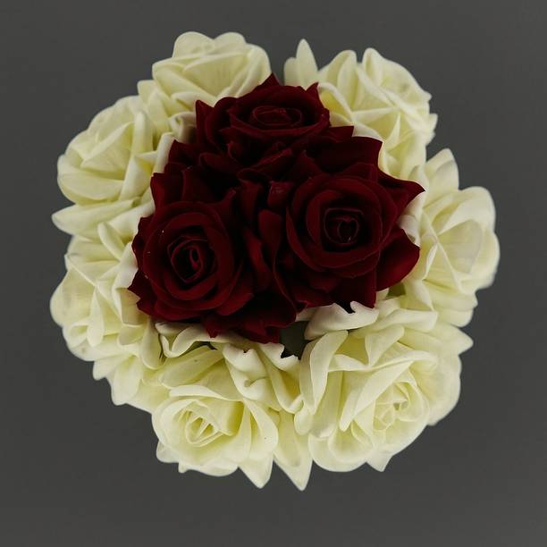 Blushia Pack Of 1 Beautiful Bridal Bun Juda Maker Flower Gajra Hair (White + Red) Hair Accessory Set