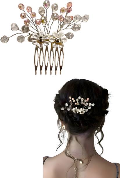 CORAL ENTERPRISE Flowers & Crystal Pearls Bun Juda Bridal Brooch for Hairstyle & Decoration Hair Claw