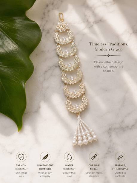 Athvio Mart Traditional Silver Plated Stone Pearl Jada Billai Hair Braid Accessory Women Hair Pin