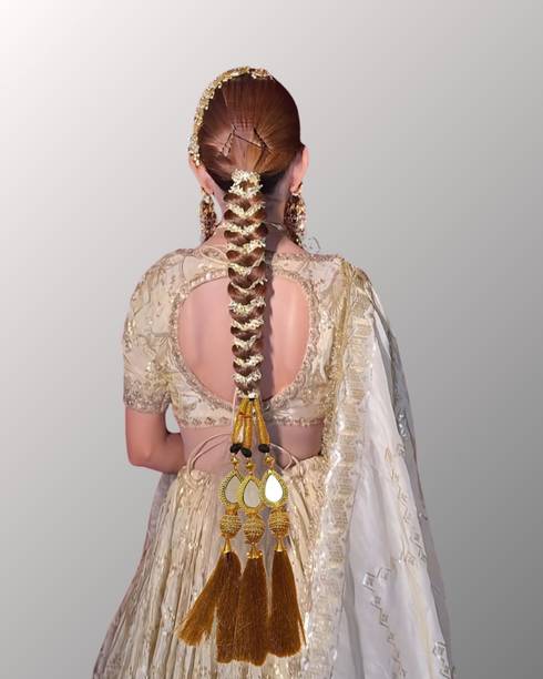 Sunduseva Bridal Wear Punjabi Hair Parandi | Heavy Golden Latkan paranda Braid Extension