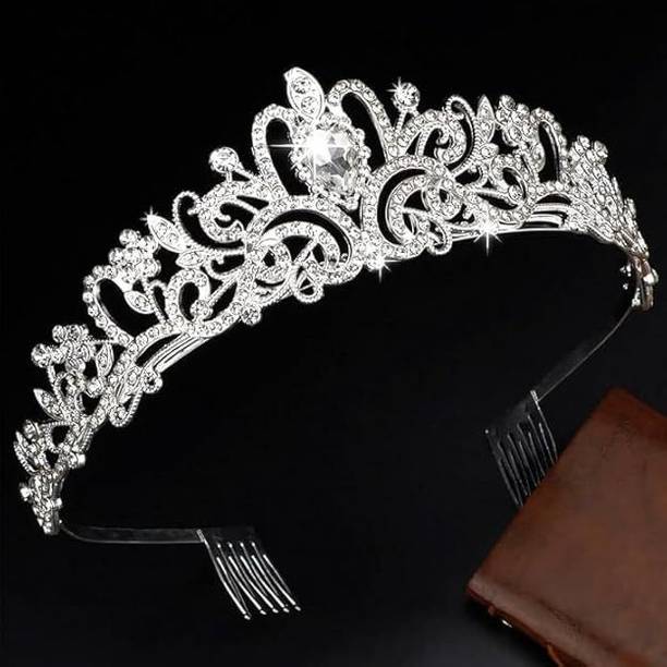 lais enterprises Silver Crystal flower crown for Girls and women. Hair Accessory Set