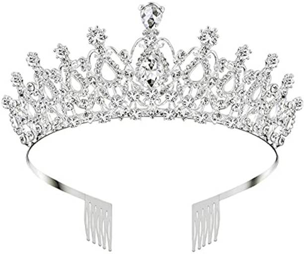 Rubela Tiara for Women and Girls Silver Gold Plated Crown for Women and Girls Gift Hair Band