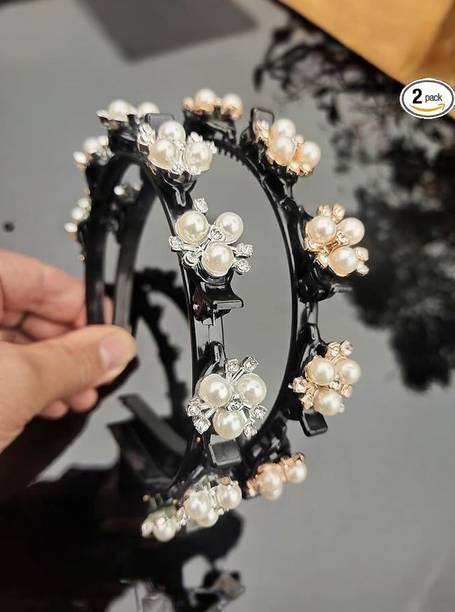 DeeKay Braided Double Layer Plait Plastic Headband Flower Alligator Clips Hair Band