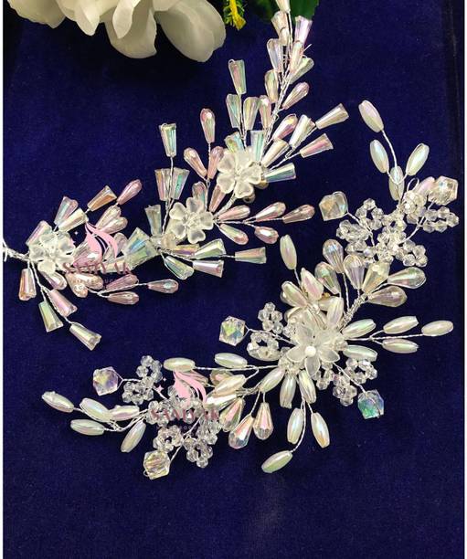 SAMYAK Combo of 2 Wedding Hair Pins Tiara Accessories Handmade Headdress Brooch Hair Pin