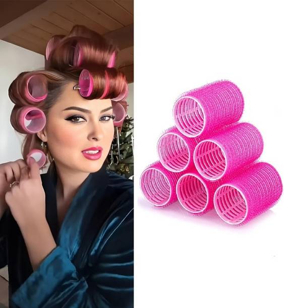D-DIVINE Hair Rollers, Small 6 Pcs Self Grip Salon Hairdressing Curlers DIY Curly (Pink) Hair Accessory Set