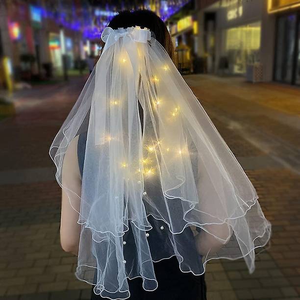 Fashion Alley Wedding Bridal Lace Veil Drop with Hair Pin and Pearl Chapel Hair Accessories Hair Pin