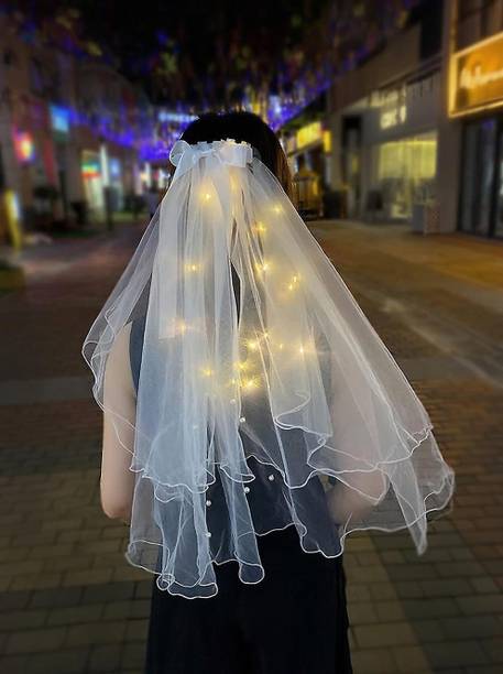 Fashion Alley Wedding Bridal Lace Veil Drop with Hair Pin and Pearl Chapel Hair Accessories Hair Pin