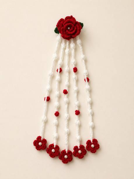 CROSTITCH Crochet Rose Hair Clip with Hanging Flower Tassels Hair Clip