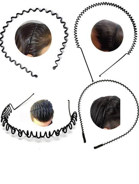 FlexOne 4 Pcs Flexible Metal Wavy, Spring, Zig Zag, Chain For Unisex Men Women Hair Hoop Hair Band