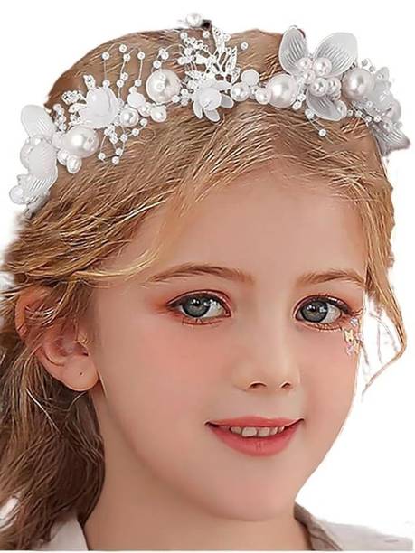 MSVTRADESS Flower Crown Tiara for Girls, Pearl & Gold Princess Headband for Kids 6+ Years Hair Band