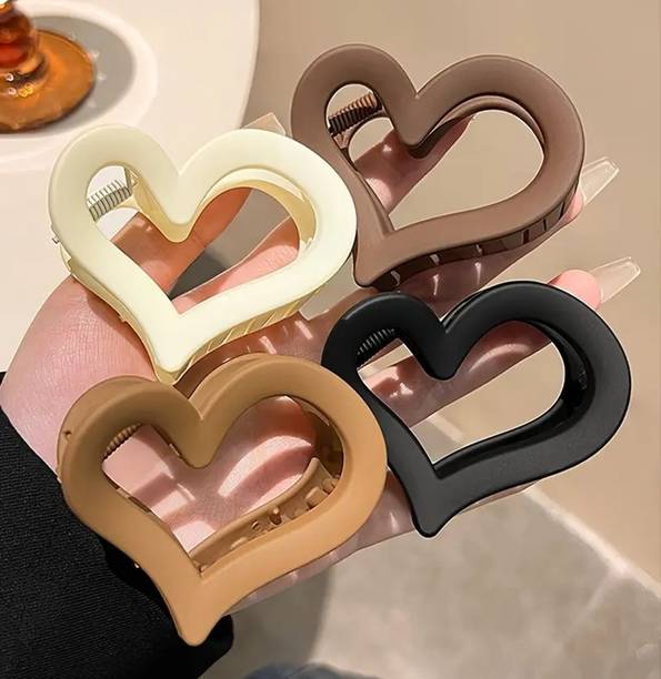 Myra Collection 4pcs Heart Shape Hair Claw Clip Brown Set Hair Clutchers For Women Hair Clip
