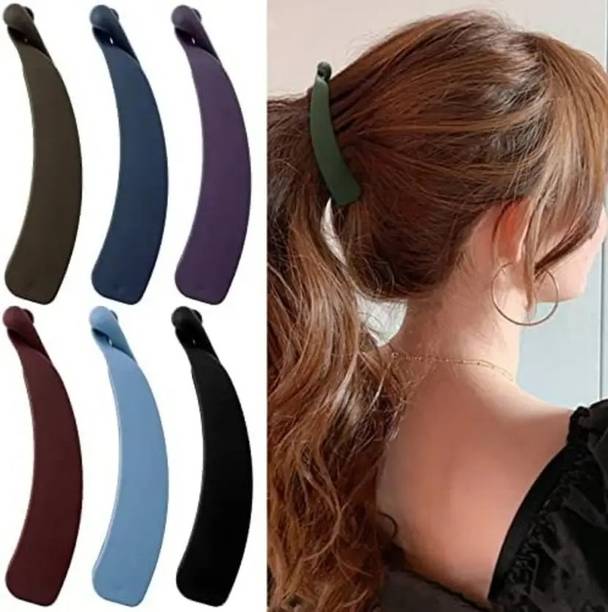 Aayra Pack of 6 Pcs Banana Hair Clip Acrylic matte Finish Hair Clutchers Stylish Hair Banana Clip