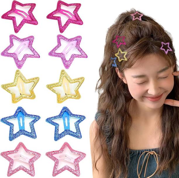 Diversa Star Glittery Hair Clips for Kids & Girls, Tic Tac Metal Star Clips, Pack of 10 Hair Clip