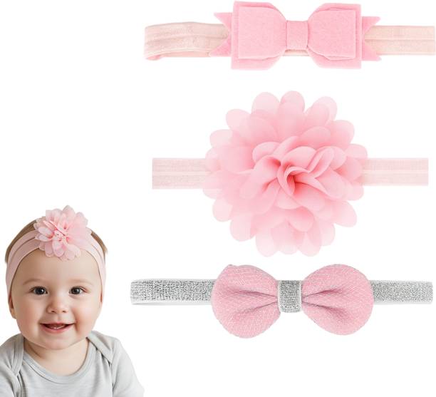 NAISHAM Baby Girl Headbands Set – Soft Flower, Bow & Cute Minnie Designs – 3-Pack Head Band