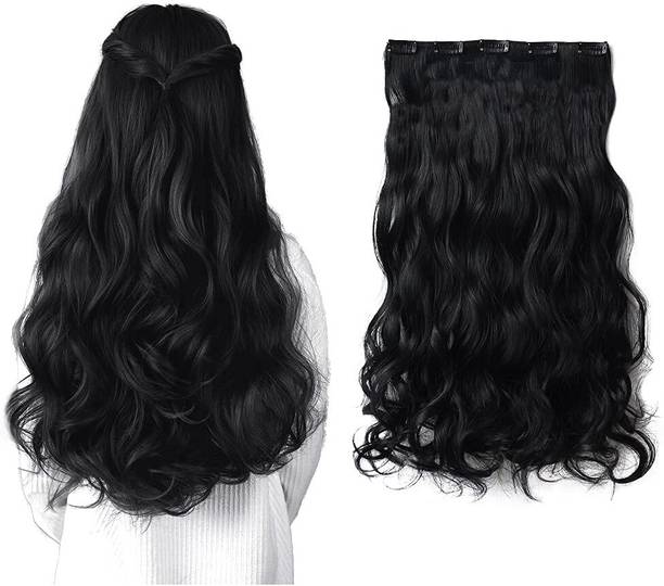 VIVIAN 5 Clips Based 24 inch Black Wavy/Curly Synthetic Hair Extensions Hair Clip