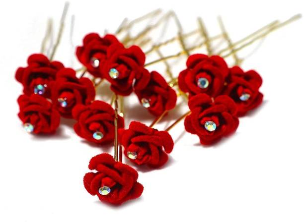 SUKUN Red artificial U Juda Bobby Pins for Women and Girls,Bride(Pack Of 12) Hair Pin