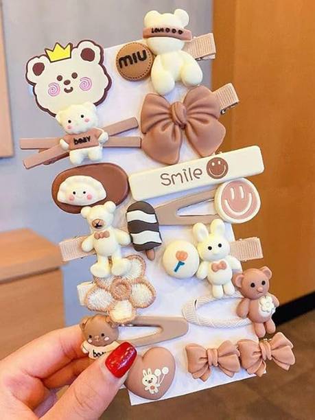 locklux 14pcs Cute Korean Mix Design Stylish Clips Kids&babygirls Coffee Brown Pretty Hair Clip