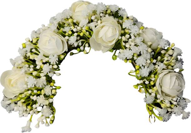 ANVIK Fancy Party Bridal Wedding Fabric/Artificial Flower Bun Hair Accessory Set