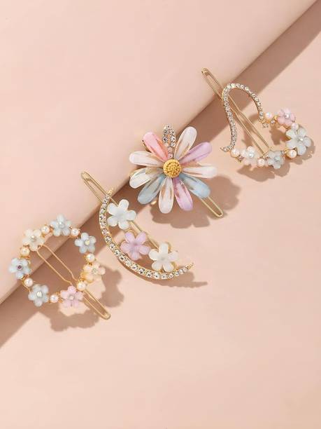 THE MAXIM 4 Pcs Latest Korean Fashion Style Flower Lock Pin Hair Clip Hair Pin Hair Clip