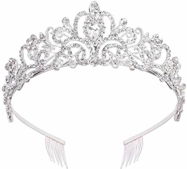 HASTHIP Silver Crystal Tiara Crown Headband Princess Elegant Crown with combs for Women Hair Accessory Set