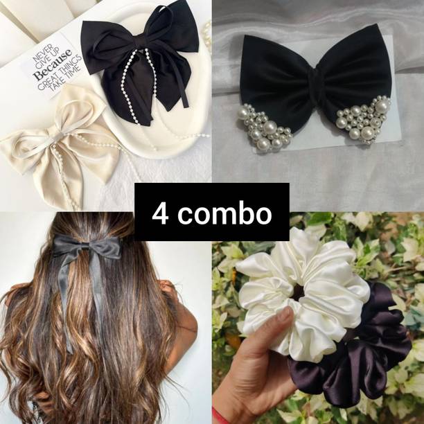 MMQR 4 combo 2 hair bow 2 scrunchies 1 hair bow 1 pearl hair bow Hair Clip