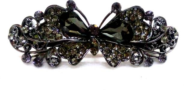 S Mark black metal butterfly design grand look stones hair clip pack of 1 ( Black) Hair Clip