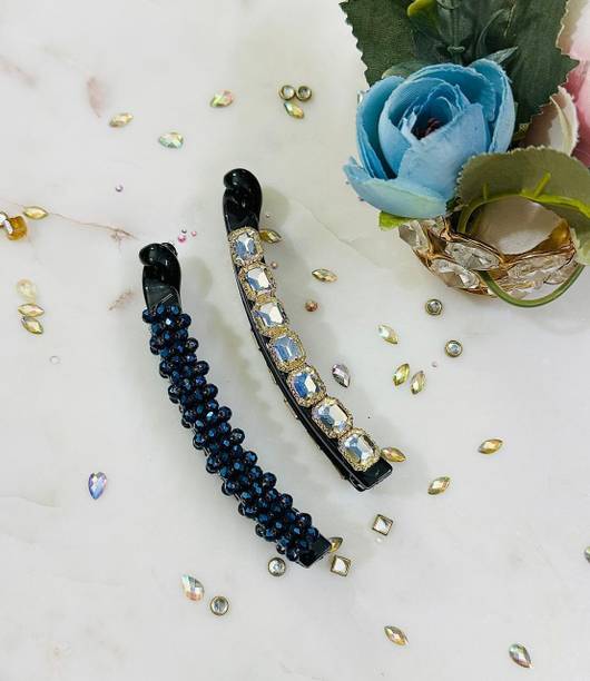 DEEPTI CHANDNA DESIGNS Royal Blue Crystal Banana Clip HairsGirl Ladies Fashionable Beauty Clamp Clip Banana Clip
