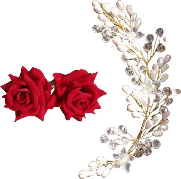 Tinker Beauty Crystal Beads Hair Pin Tiara & Rose Flower Hair Clip Hair Accessory Set