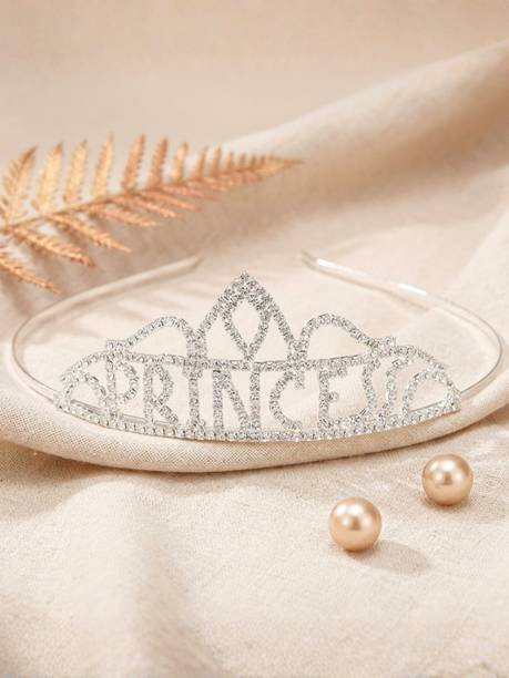 JWELLA Women Silver-Toned Embellished Princess Tiara Head Band