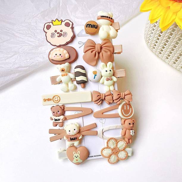 Blubby 14 Pieces Teddy Bow Cute Hairpins Barrettes For Baby Kid Girls and Women Hair Pin