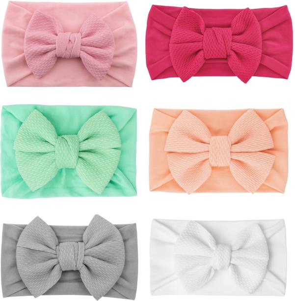 AmazingKarts fancy multicolor headband ribbon hair bow headband new born baby girls kids hairband headbands elastic hair accessories set 6 pcs with gift box Head Band