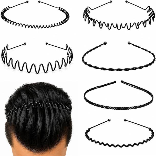 KLNEEDS 6 Pcs Black Metal Hairband Set Non-Slip Unisex Sports & Yoga Headband Hair Band