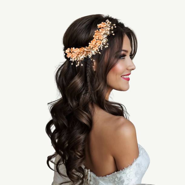 AccessoZone Handmade Juda Pin with Artificial Flowers & Pearls for Women Wedding Hair Accessory Set