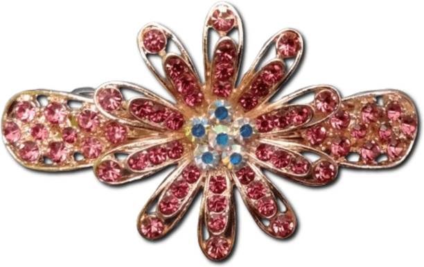 Priselma Trendy Pink Flower Stone Hair Clip