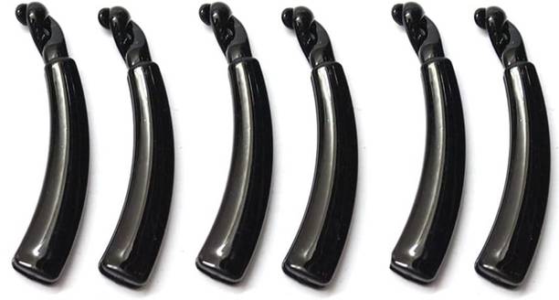 sparkal Korean style Women's and Girls Black Colour Glossy Banana Clips Pack of 6 Banana Clip