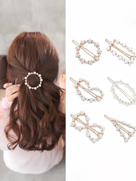 Myra Collection 6 Pcs Pearl for Women rhinestone Crystal Letter Pins for Girls Hair Clip