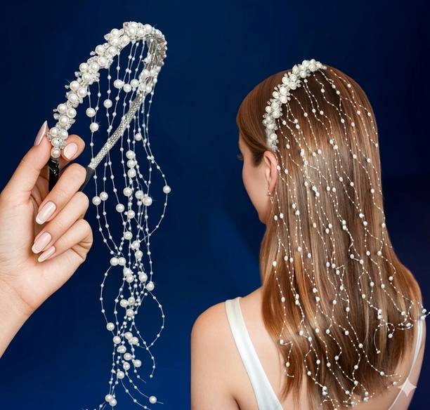Divinetouch Bridal Pearl Hair Vine with Dangling Beads Hair Band
