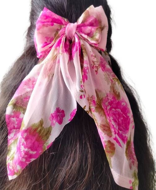 house of common Luxury Georgette Long Hair Bow Clip for Women & Girls | Fancy Stylish Barrette Hair Clip