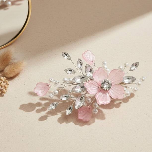 JWELLA Pearl & Rhinestone Flower Hair Clip for Bun, Braids & Hairstyles Hair Clip
