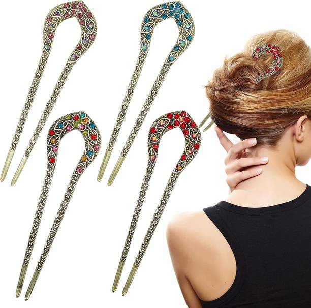 पाले 4 PcsFrench Hair Pins for Women ,Stylish Metal U Pin for Hair