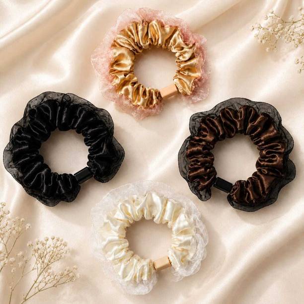 Miravika Luxury Satin Lace Hair Scrunchie 4 Color Combo Hair Accessory Set